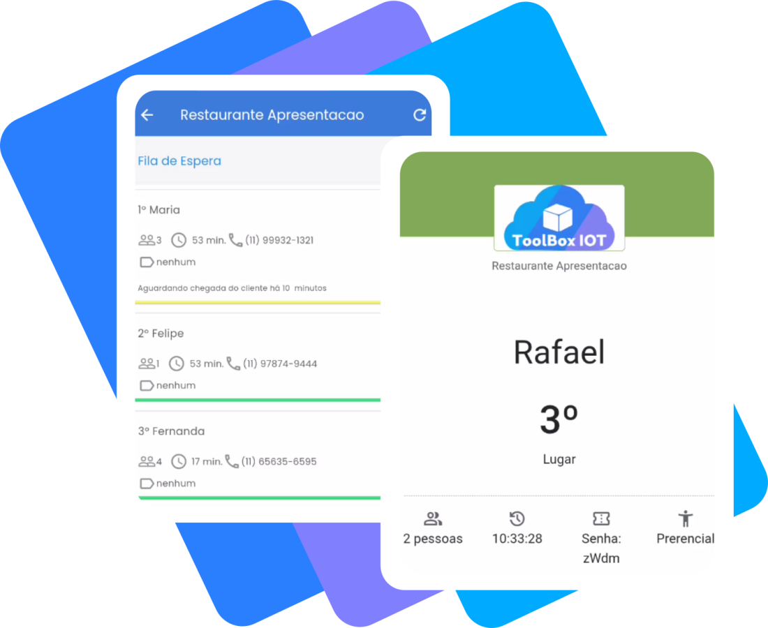 Tela Toolboxiot Fila Online - Estabelecimento e Cliente